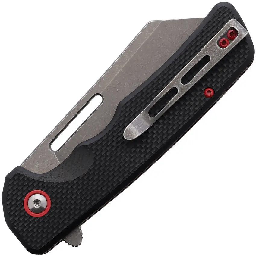 Utica Disruption V Button Lock Knife - 4.5 Inch Closed, 3.25 Inch Stonewash Stainless Blade, Black G10 Handle by Utica