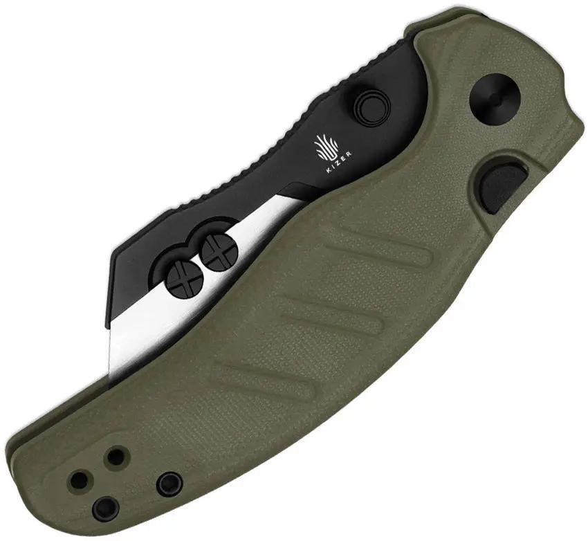 Kizer Cutlery C01C Uti 1 Button Lock Knife With Green G10 Six Replaceable Blades For EDC Enthusiasts by Kizer Cutlery