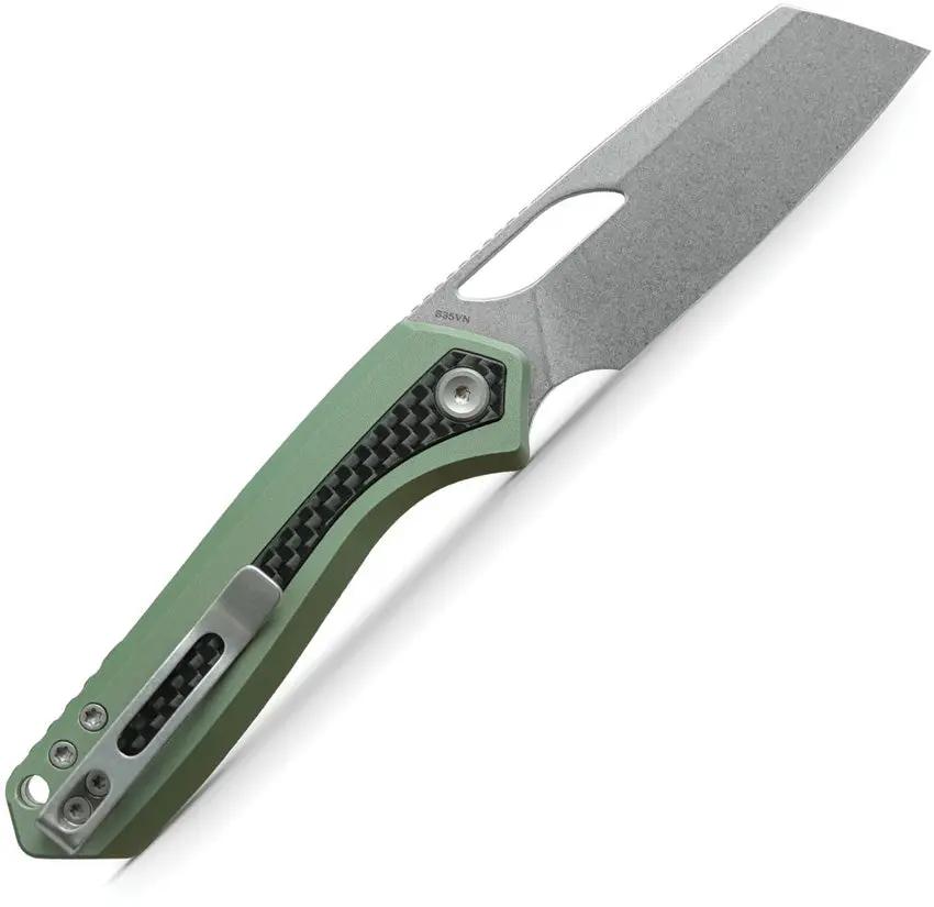 Vosteed Kroc Top Liner Lock Knife - Green Aluminum Handle With Carbon Fiber Inlay 3in S35VN Blade For EDC Enthusiasts by Vosteed
