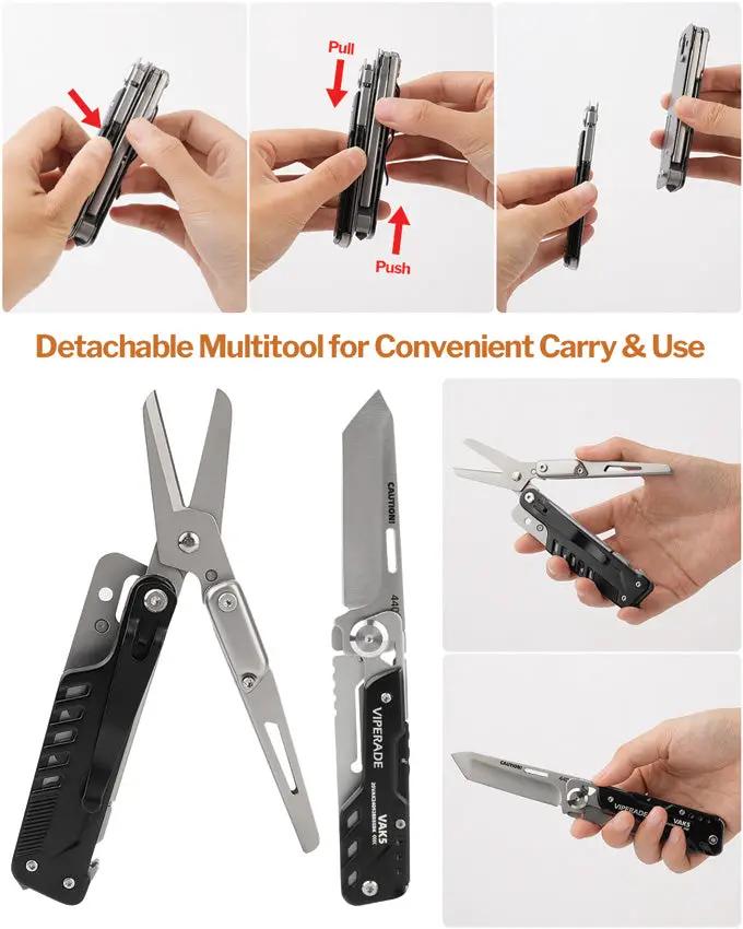 Viperade VAK5 Multi Function Knife - 4.13 Inch Closed With Black Aluminum Handle Glass Breaker, Scissors, Screwdrivers by Viperade