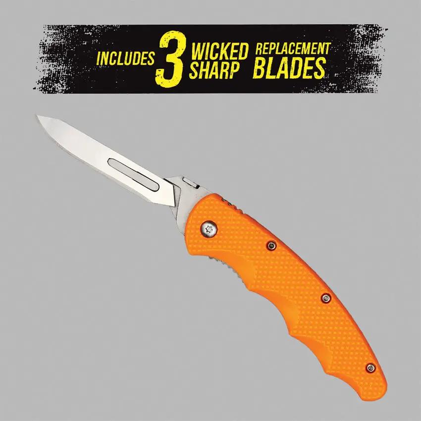 Wiebe Knives Monarch Linerlock Scalpel DS17 MK-OR-C - Stainless Blade With Orange Nylon Handle And Three Blades by Wiebe Knives