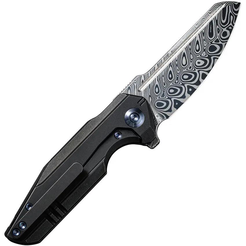 We Knife StarHawk Damascus Framelock Knife - 2.88-Inch Damascus Blade With Black Titanium Handle For EDC by We Knife Co Ltd