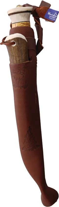 Wood Jewel Fixed Blade Combo Curly 23J - Curly Birch Handle With Reindeer Horn Pommel And Fire Starter by Wood Jewel