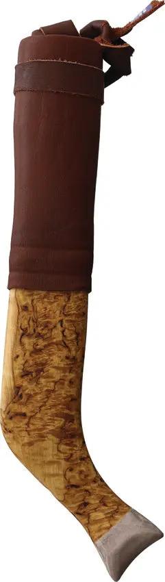 Wood Jewel Fixed Blade 23TMR - Handcrafted Curly Birch And Reindeer Horn Handle With Brown Leather Belt Sheath by Wood Jewel