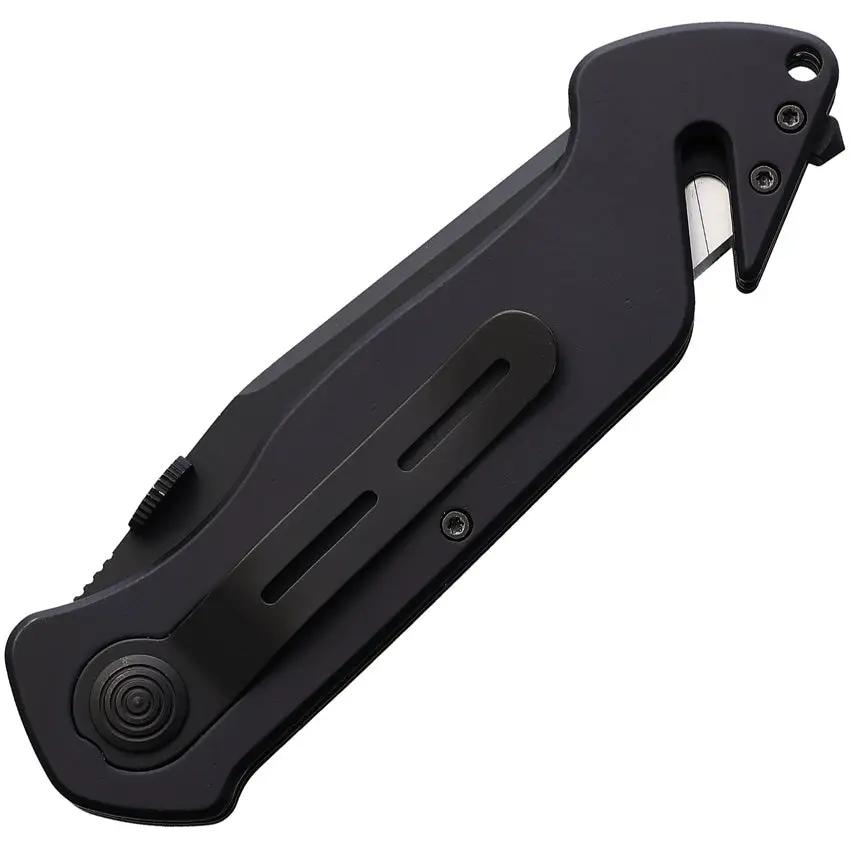 Waffentechnik Rescue Button Lock PRT10 - Black Stainless Blade Black Aluminum Handle With G10 Inlay Glass Breaker by Waffentechnik