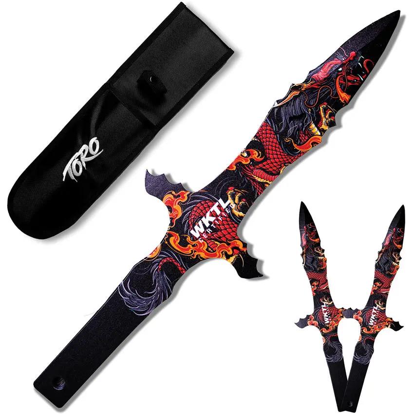 Toro Knives Grito Throwing Knives Fire 73 - UV Printed Fire Dragon Artwork Full Tang Set of Three by Toro Knives