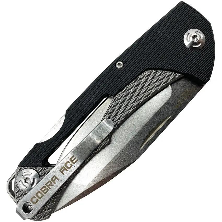 Willumsen Copenhagen Cobra Ace Lockback CO19SBL - Black G10 Handle With Silver Checkered Stainless S35VN Blade by Willumsen Copenhagen