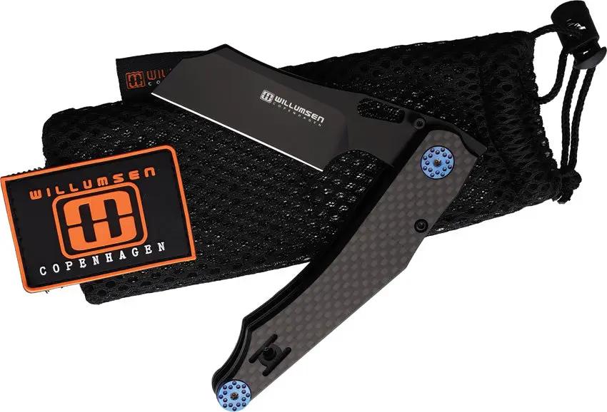 Willumsen Copenhagen Deamon Barber Linerlock DB23PVD - Black G10 And Carbon Fiber Handle by Willumsen Copenhagen
