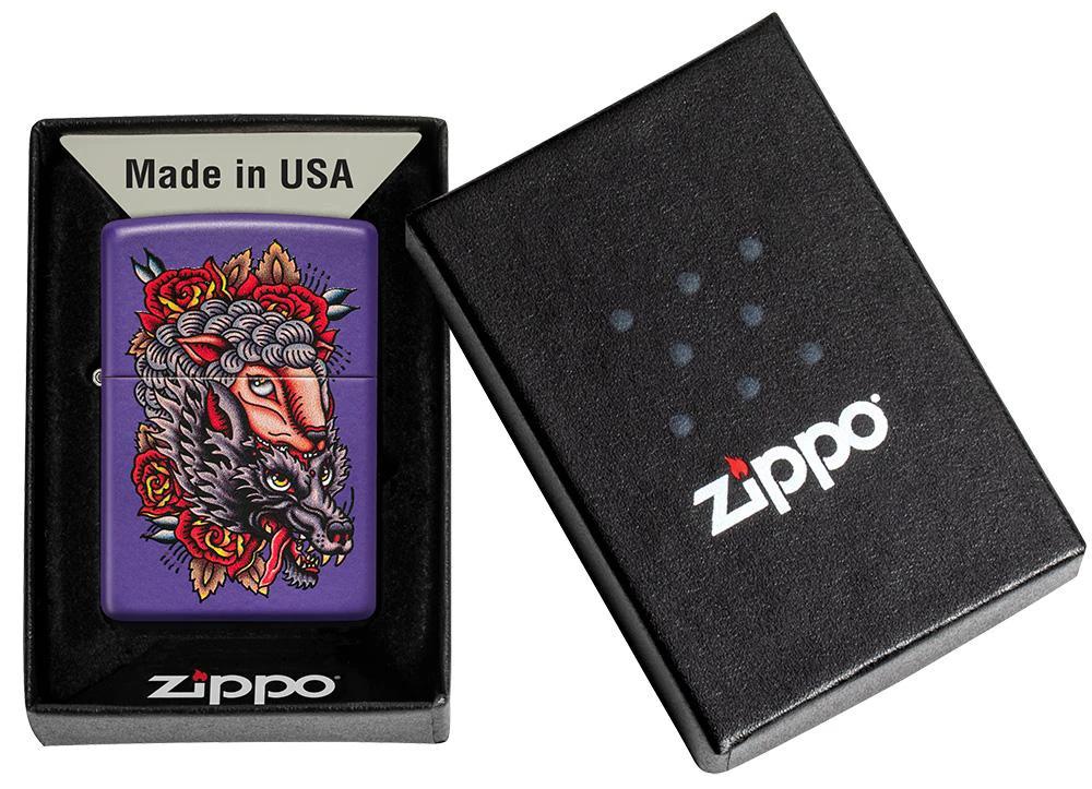 Zippo Wolf Design Windproof Lighter – Classic Purple Matte by Zippo