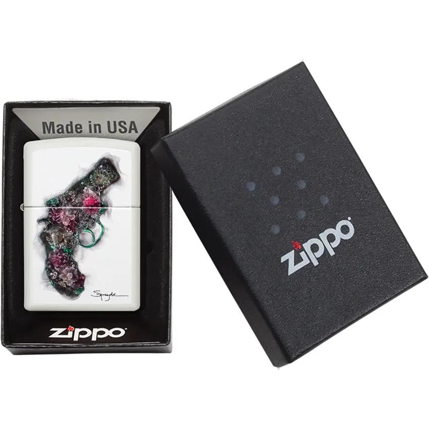 Zippo Spazuk Flower Pistol Lighter 29894 - White Matte Finish, Collectible Artwork for Gun Enthusiasts by Zippo