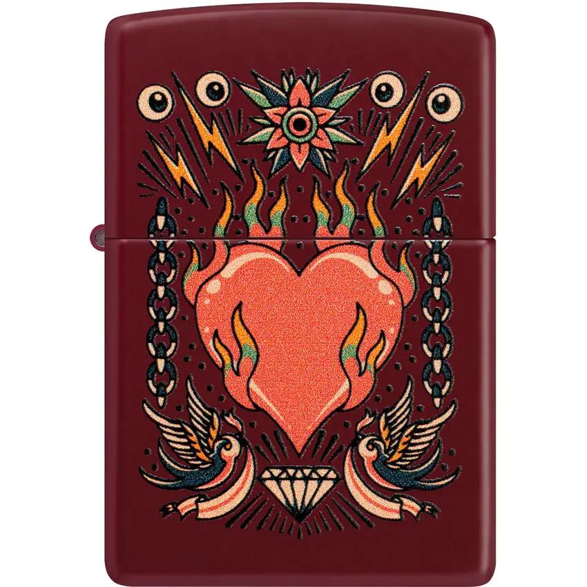 Zippo Tattoo Heart Design Lighter - Merlot Finish Boxed Gift for Tattoo Lovers and Collectors by Zippo