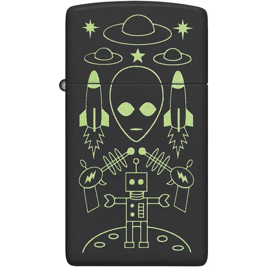 Zippo Alien Invasion Lighter - Black Matte Windproof Pocket Lighter For Sci Fi Fans by Zippo