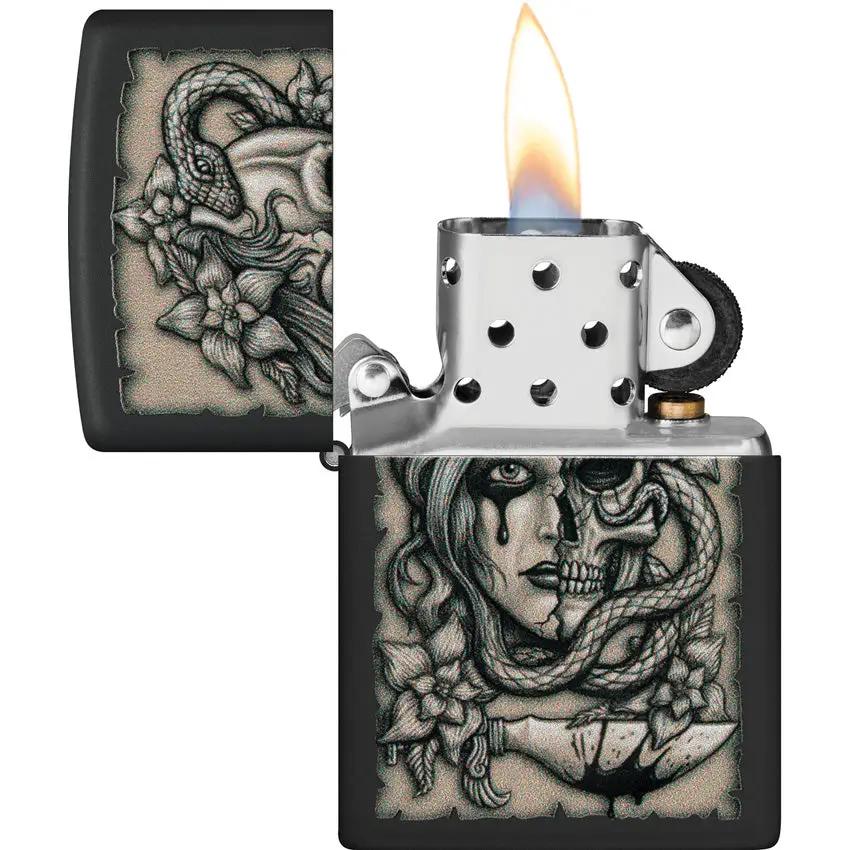 Zippo Tattoo Design Lighter - Gory Tattoo Design Black Matte Finish Boxed Gift For Collectors And Tattoo Fans by Zippo