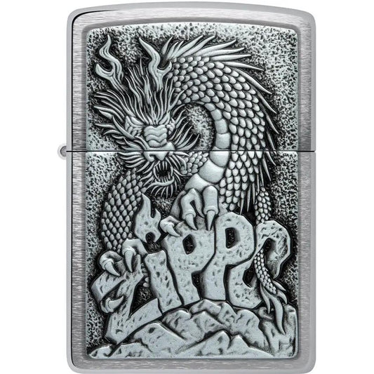 Zippo Dragon Design Lighter - Brushed Chrome Finish for Collectors and Gift Givers by Zippo