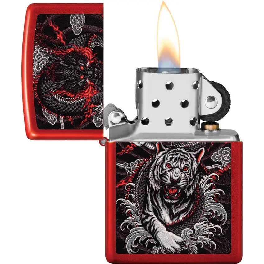 Zippo Dragon Tiger Lighter - Premium Metallic Red Finish for Collectors Boxed Gift by Zippo