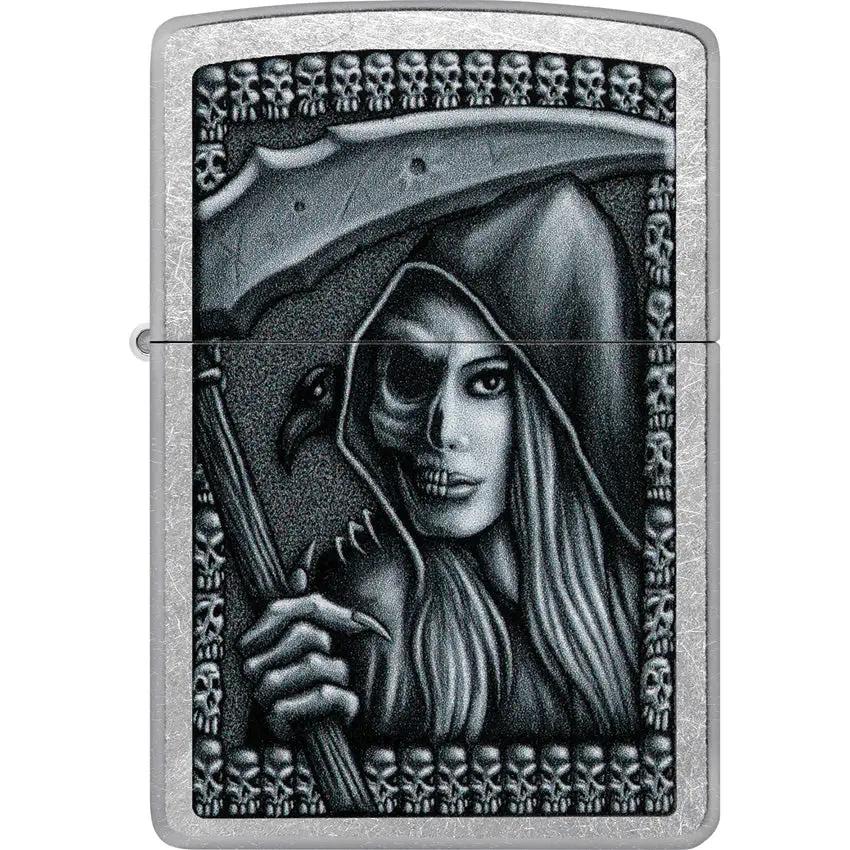 Zippo Grim Beauty Lighter - Street Chrome Finish for Collectors and Gothic Style Enthusiasts by Zippo