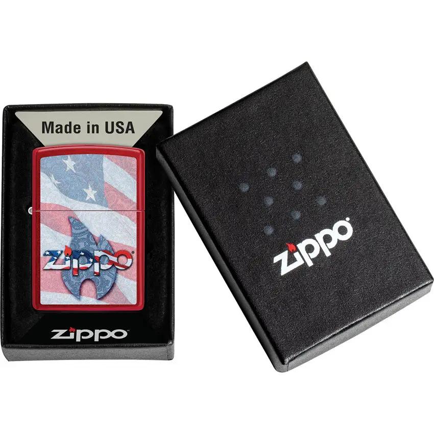 Zippo Flag Lighter 49781 - Candy Apple Red Enamel Finish Boxed Gift For Patriotic Collectors by Zippo