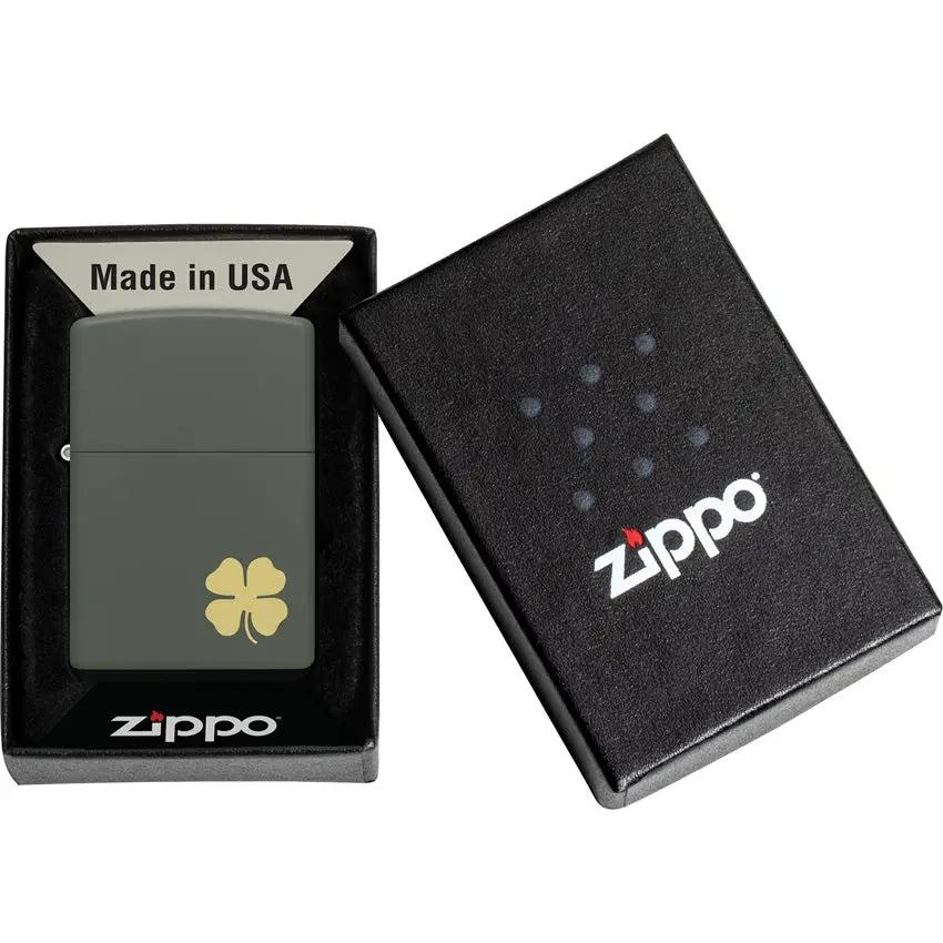 Zippo Four Leaf Clover Lighter - Green Matte Finish Boxed Gift For Zippo Collectors by Zippo