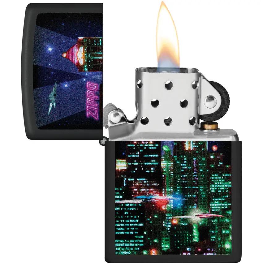 Zippo Cyber City Design Lighter - Black Matte Finish For Everyday Carry And Urban Style Fans by Zippo