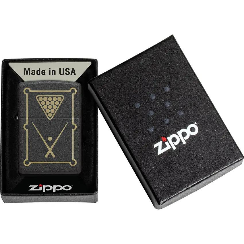 Zippo Billiards Design Lighter - Black Crackle Finish, Windproof Boxed Authentic Gift For Pool Players by Zippo