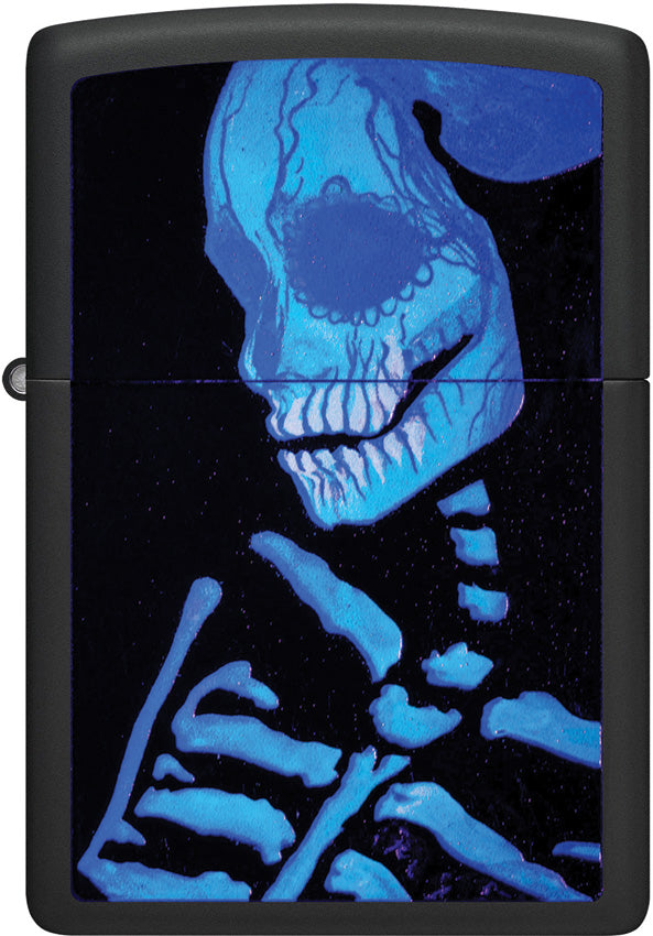 Zippo Sugar Skeleton Lighter 48761 Black Matte Finish With Light Sensitive Flame Design For Halloween Fans by Zippo