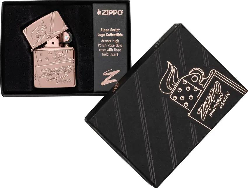 Zippo Script Collectible Lighter - Rose Gold Armor Finish Premium Gift Boxed For Collectors by Zippo