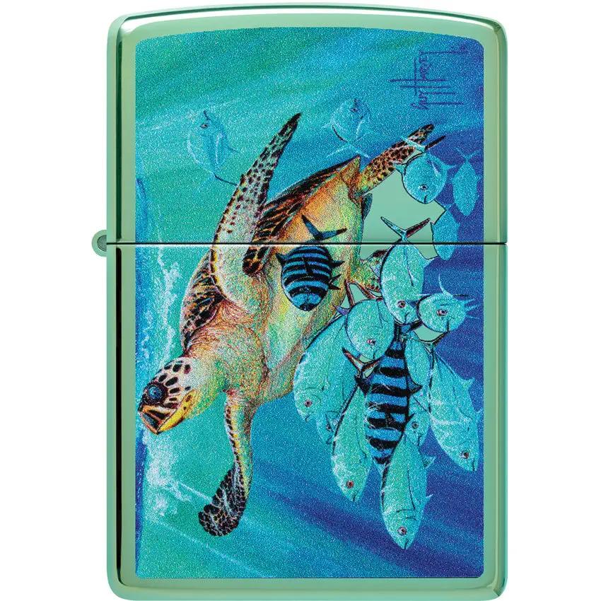 Zippo Guy Harvey Turtle Lighter - High Polish Green Finish Gift Set For Collectors by Zippo