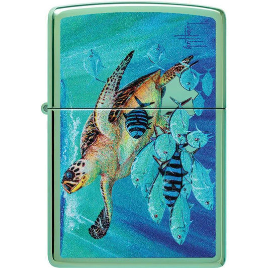 Zippo Guy Harvey Turtle Lighter - High Polish Green Finish Gift Set For Collectors by Zippo