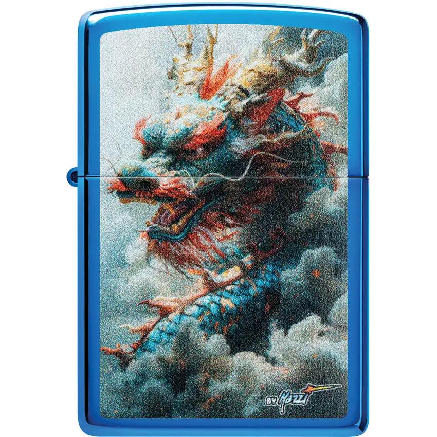 Zippo Mazzi Dragon Lighter Blue High Polish Finish - Collectors Limited Edition Dragon Design Gift Boxed by Zippo