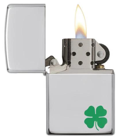 Zippo High Polish Chrome Four Leaf Clover Lighter by Zippo