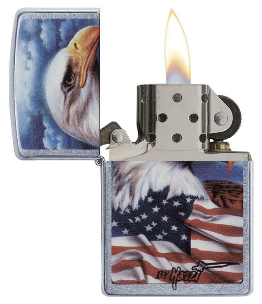 Zippo 24764 Mazzi Freedom Watch Eagle Lighter – Street Chrome Finish