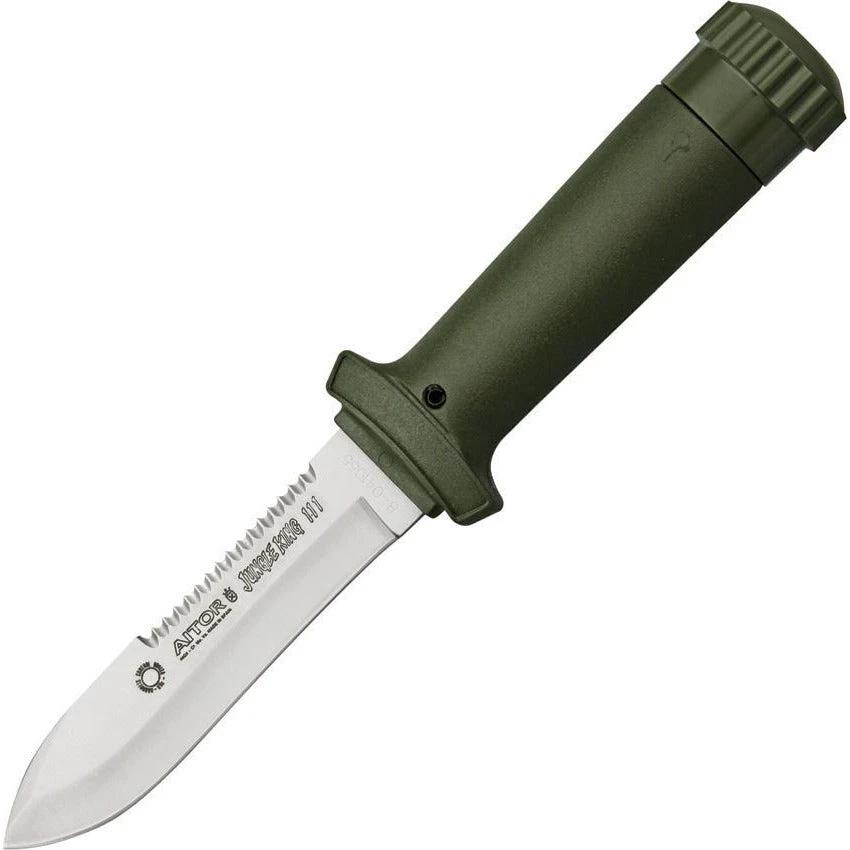 Aitor Jungle King III Ultimate Survival Knife With Compass Pommel, Lashing Hole, Serrated Blade For Outdoor Enthusiasts by Aitor