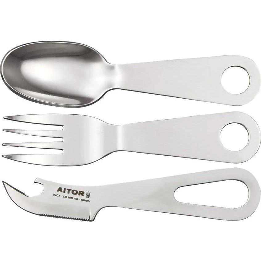 Aitor Bucanero Outdoor Utensil Set Stainless With Durable Knife Fork Spoon Bottle Opener OD Green Belt Sheath For Hikers by Aitor