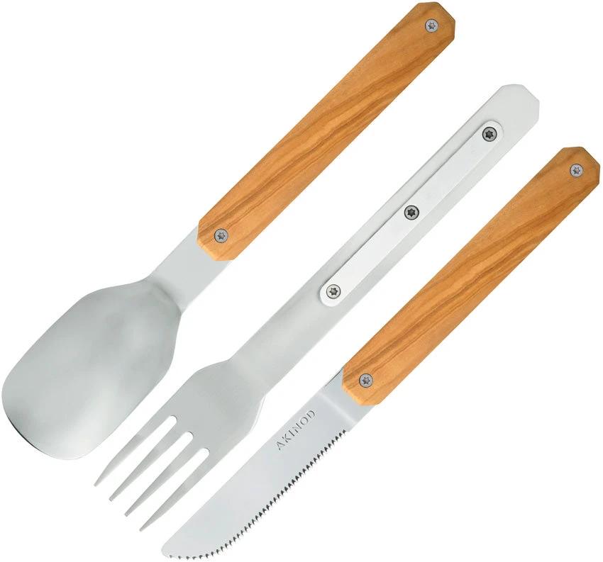 Akinod Magnetic Cutlery Set With Olive Wood Handle 3 Piece Stainless Steel Cutlery Boxed Gift For Home Chefs by Akinod