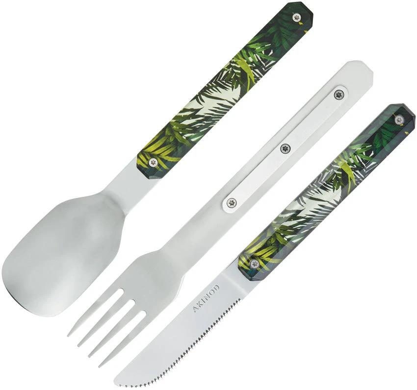 Akinod Jungle Magnetic Three Piece Cutlery Set 7 Inch Mirror Finish 2Cr14 Stainless For Campers by Akinod