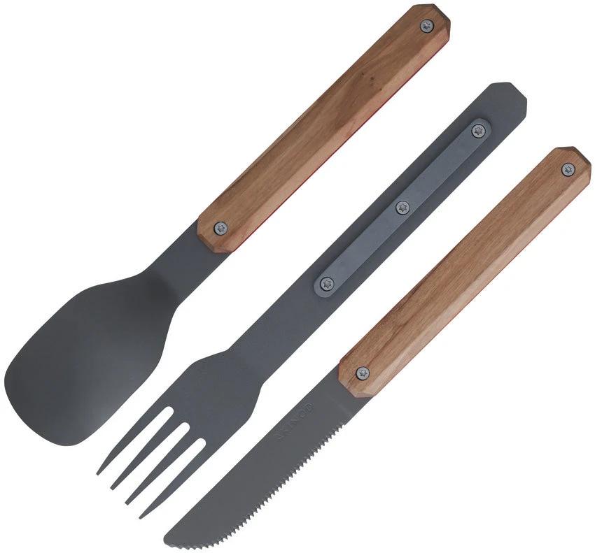 Akinod Magnetic Camping Cutlery Set 7in Olive Wood Handle With Micro Serrated Knife And Magnetic Assembly For Outdoors by Akinod