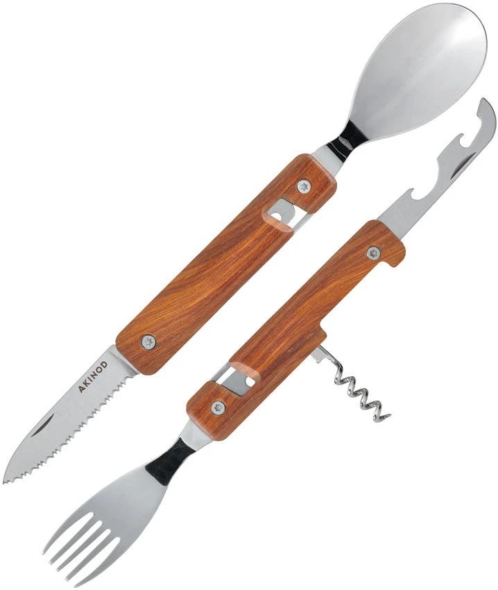 Akinod Folding Cutlery Set Magnetic 7 Inch Coralwood Handle For Camping And Travel Gear by Akinod
