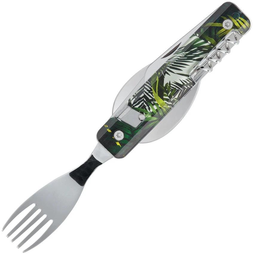 Akinod Folding Cutlery Set 6 Piece Magnetic Travel Utensils Jungle Color With Micro Serrated Knife by Akinod