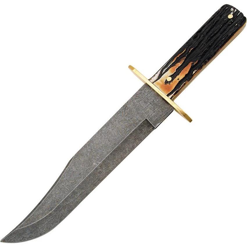 Bear & Son 502D Bowie Damascus Steel Fixed Blade Knife – Stag Bone Handle by Bear & Son