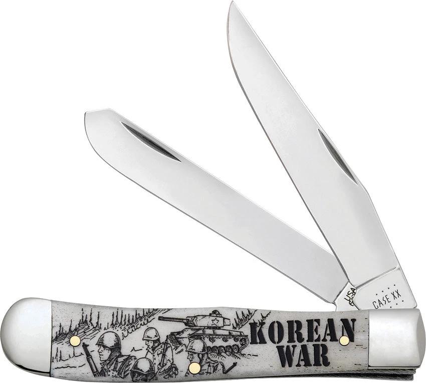 Case 50951 Korean War Trapper – Stainless Steel Clip & Spey Blades with Natural Bone Handle by Case Cutlery