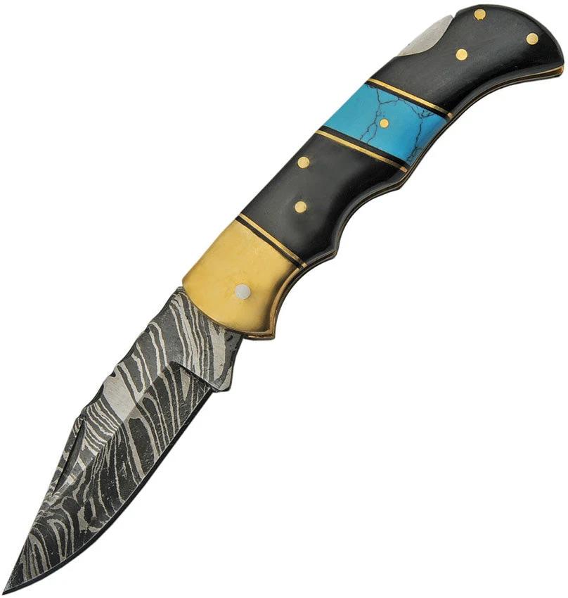 Damascus Lockback Horn/Turquoise DM-1215 by Damascus