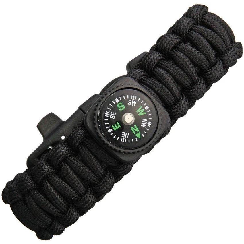 Explorer Paracord Bracelet With Compass Whistle And Firestarter Black E014C Fits Up To Seven Point Five Inch Wrist by Explorer