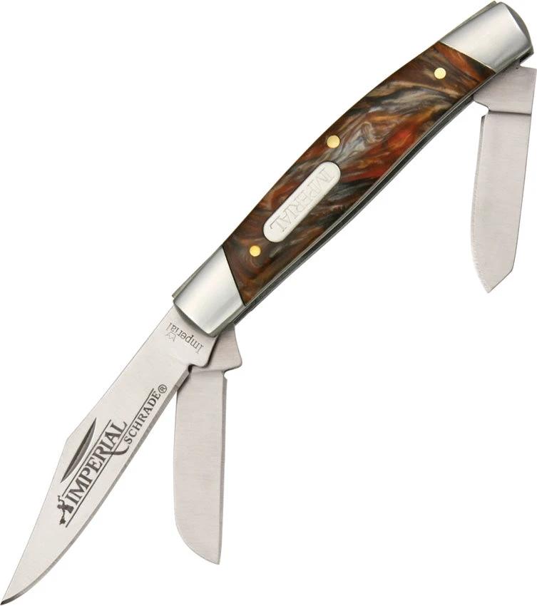Imperial Schrade IMP16S Medium Stockman Folding Pocket Knife – Red & Brown Swirl Handle by Schrade
