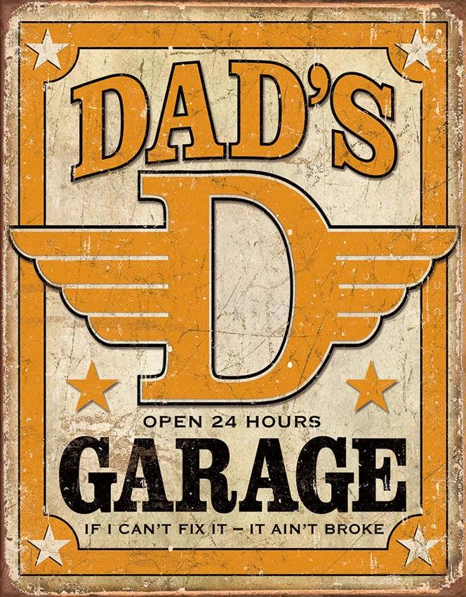 Tin Signs Dads Garage Open 24 Hours 1894 by Tin Signs
