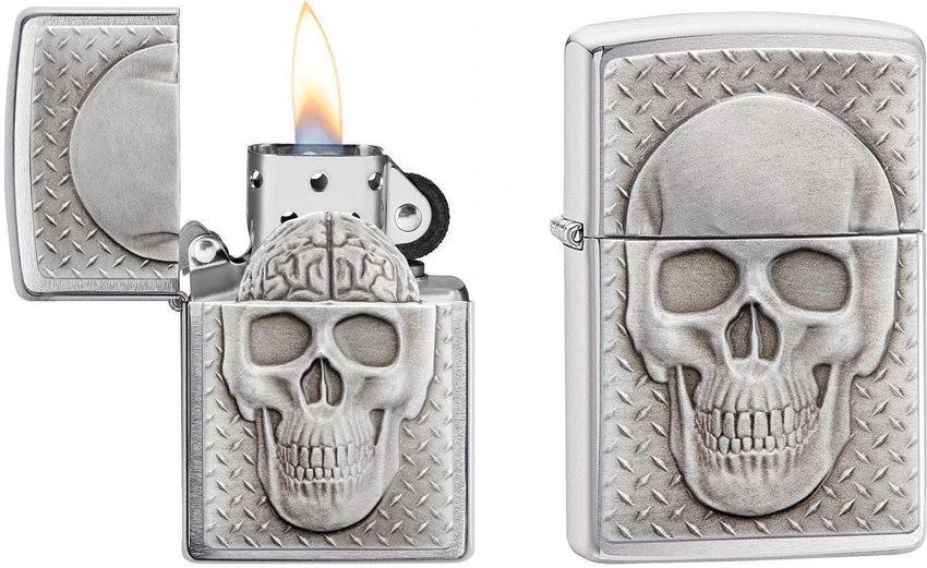 Zippo Skull with Brain Surprise Brushed Chrome Lighter by Zippo