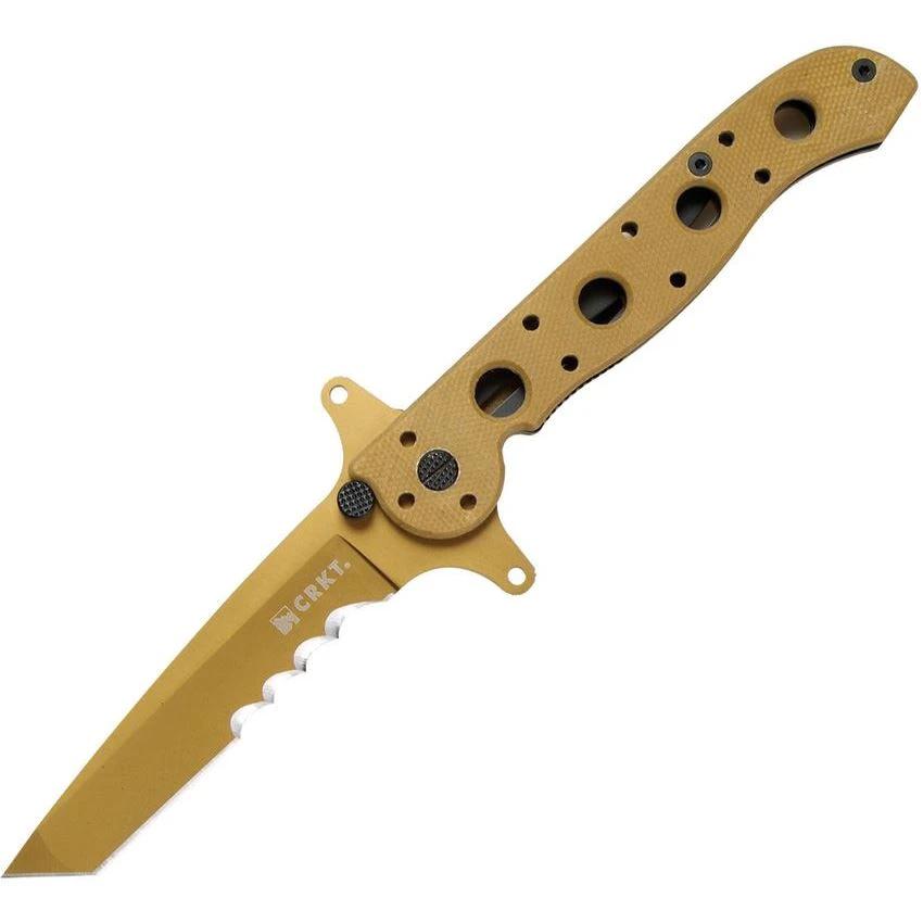 CRKT M16 Special Forces Desert Folder Desert Tan TiNi Coated Blade 8Cr14MoV Serrated Tanto AutoLAWKS G10 by CRKT