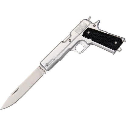 Rough Rider 45 Pistol Knife RR1187 Stainless 3 Inch Closed Black Synthetic Handle For Outdoor Enthusiasts Belt Sheath by Rough Rider