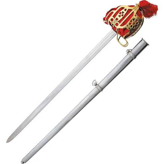 India Made Scottish Broadsword - Unsharpened 33 Inch Blade With Brass Basket Hilt And Leather Handle by India Made