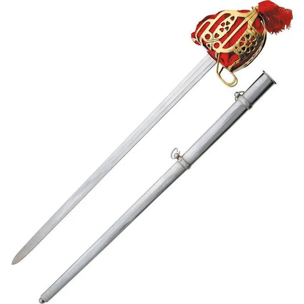 India Made Scottish Broadsword - Unsharpened 33 Inch Blade With Brass Basket Hilt And Leather Handle by India Made