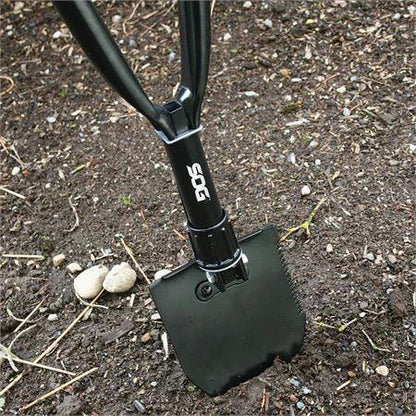 SOG Entrenching Tool F08N High Carbon Steel Serrated Shovel With Pick Foldable 7.25 Inch Triangular Grip Survivalists by SOG